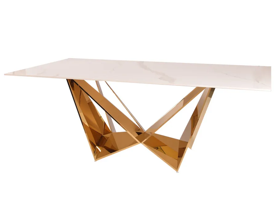 Stół designerski CT2061 200x100 - biały/złoty