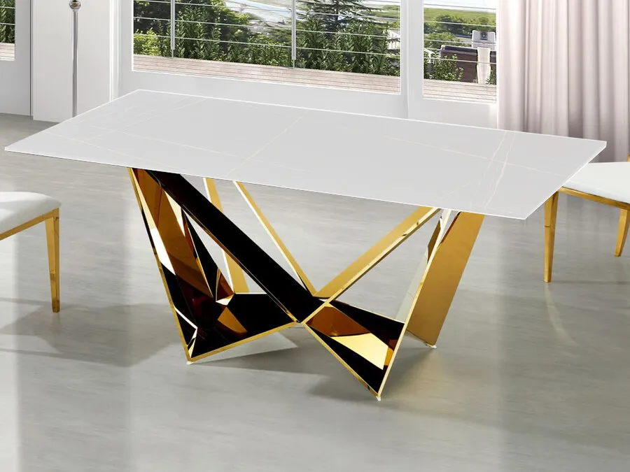 Stół designerski CT2061 200x100 - biały/złoty