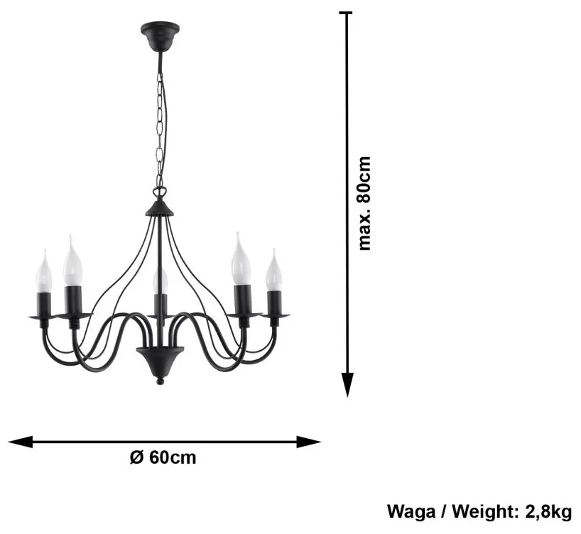 Lampa wisząca 5-punktowa czarna 60x80 cm