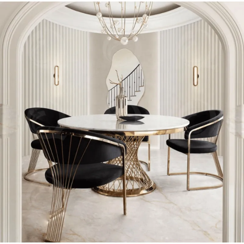 Stół okrągły EMPORIO GOLD 150 cm - biały/złoty