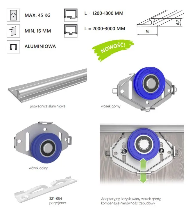 Zestaw MITRA do 2 drzwi przesuwnych - aluminium / dł. 120 cm