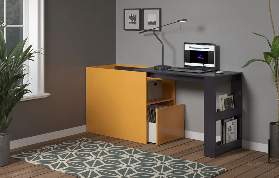 Biurko rozkładane SOLUTION - grafit/żółty
