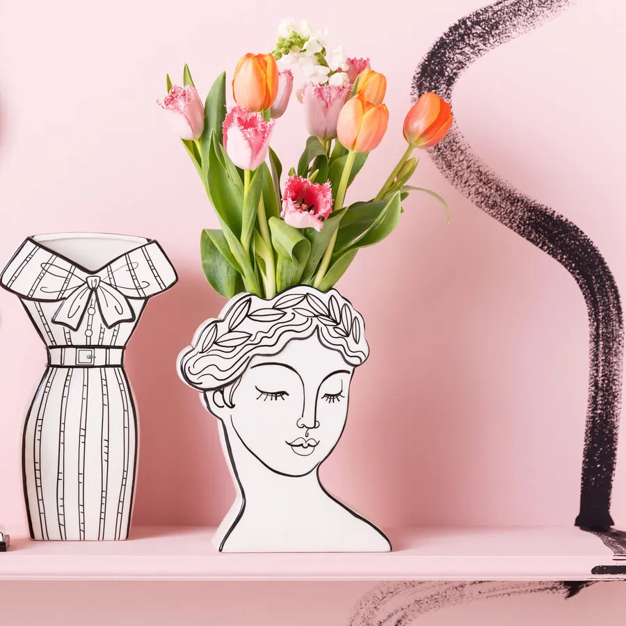 Wazon ceramiczny FAVOLA LADY 26 - biały/czarny
