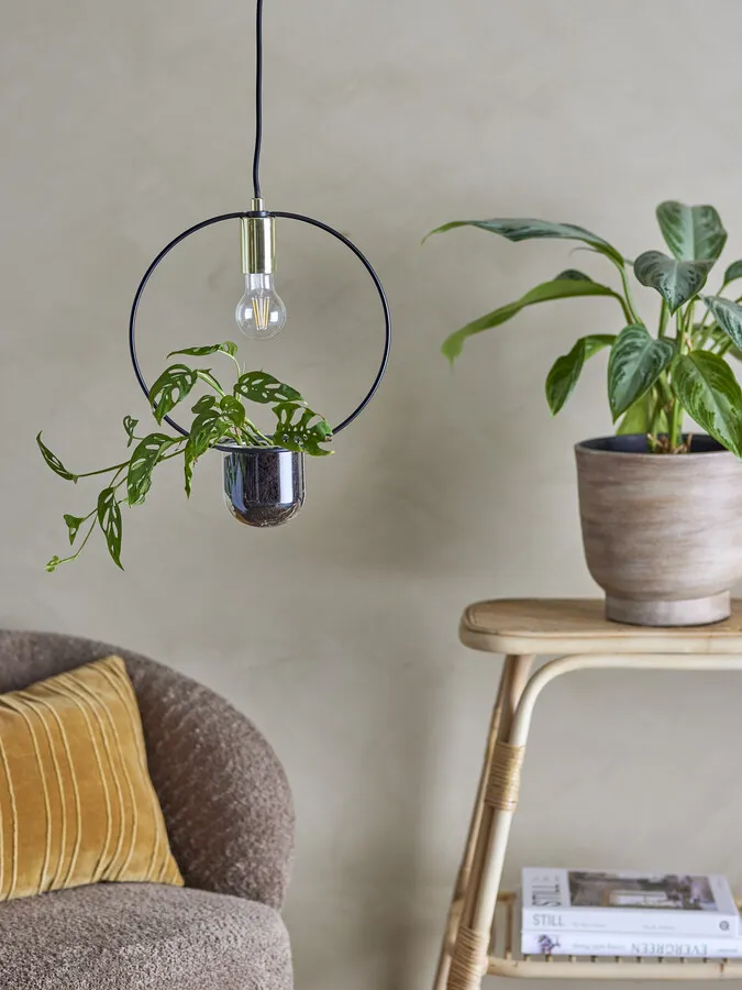 Lampa wisząca z doniczką CARALINA - złoty/czarny