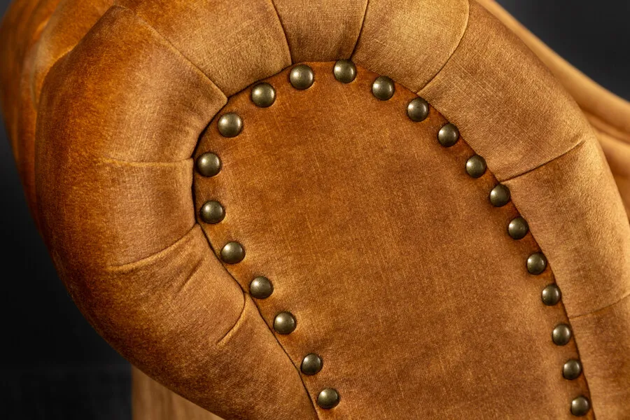 Szezlong pikowany welurowy CHESTERFIELD - musztardowy