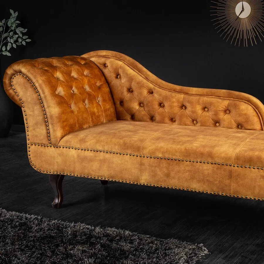 Szezlong pikowany welurowy CHESTERFIELD - musztardowy