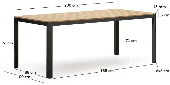 Stół ogrodowy BONA 200x100 - naturalny/czarny