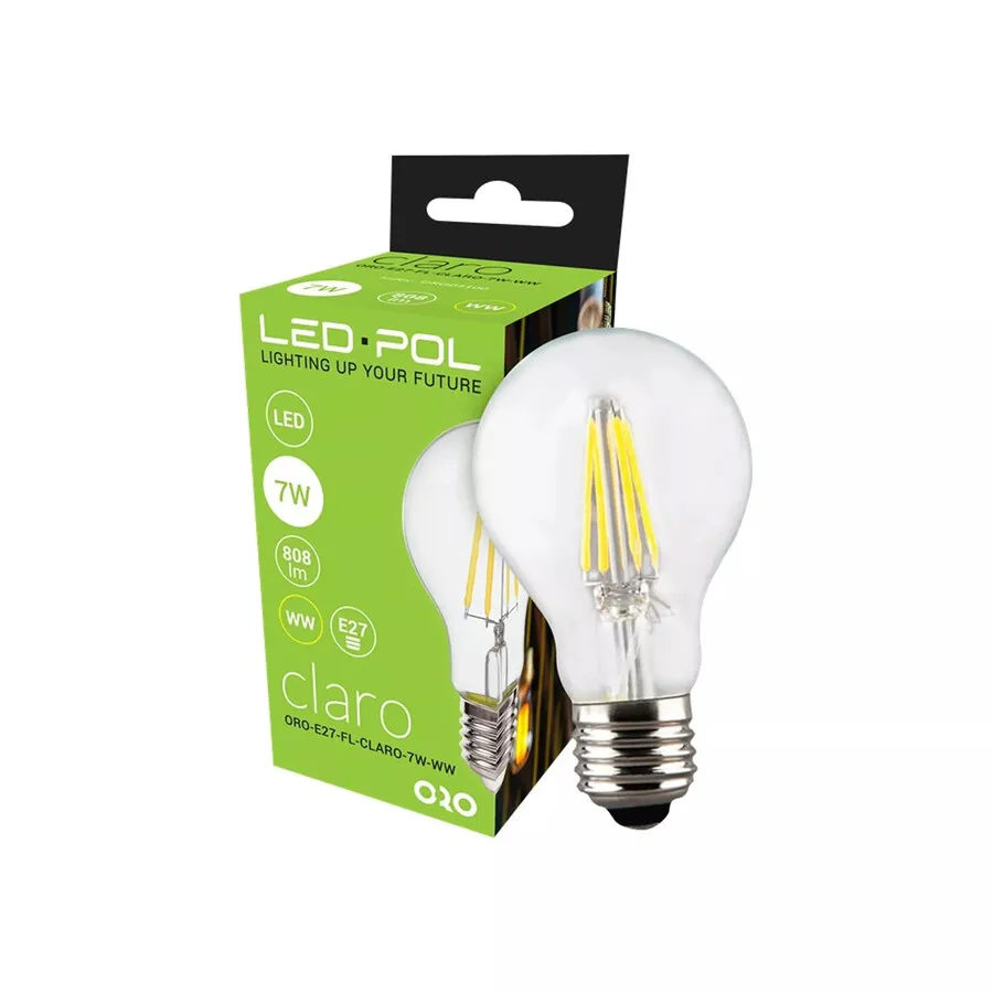 Żarówka ORO CLARO 04130 - transparentny / E27 / 7 W / 808 lm / barwa neutralna