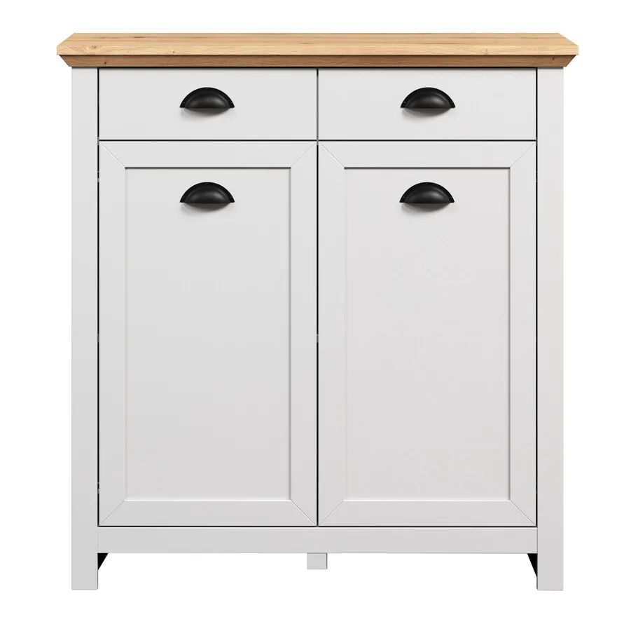 Komoda 2-drzwiowa z szufladami LANDSIDE Garderoba - jasnoszary/dąb artisan