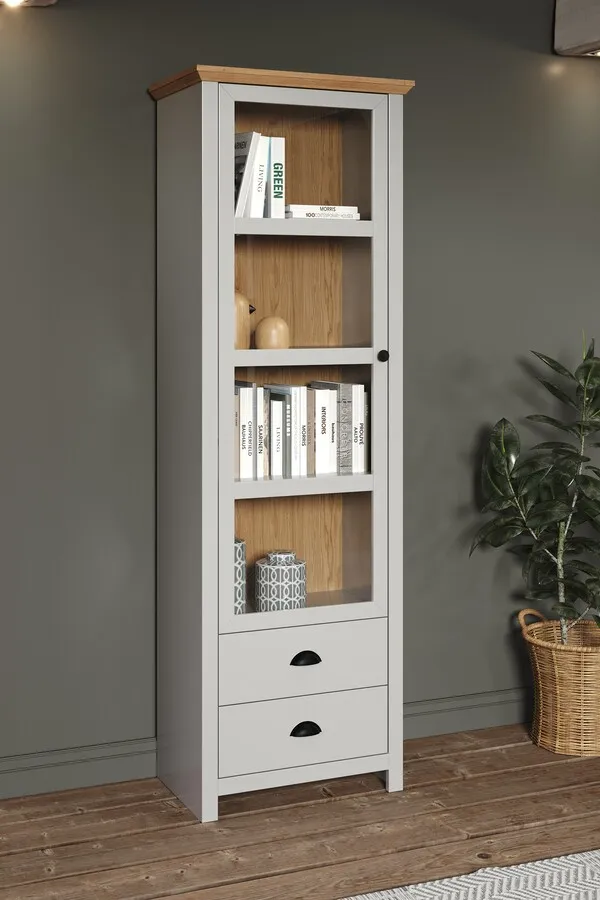 Witryna wąska 1-drzwiowa LANDSIDE - jasnoszary/dąb artisan