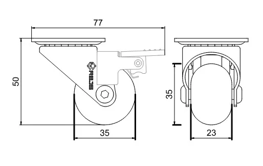 Kółko meblowe obrotowe SUPRA - przezroczysty / fi 35 mm / 30 kg / z hamulcem