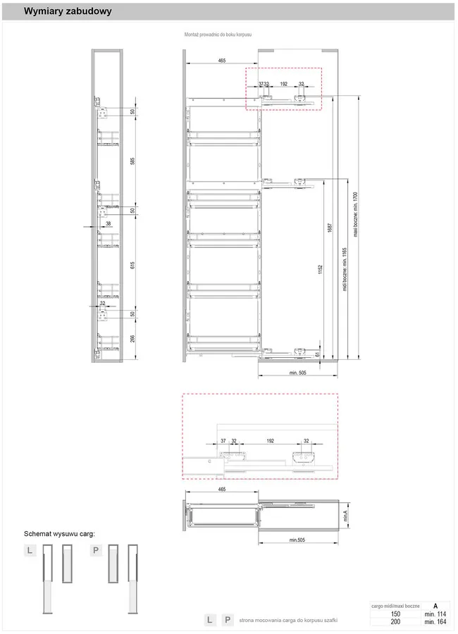MAXIMA PURO Cargo maxi boczne 150 lewe metal/drewno czarny mat/dąb