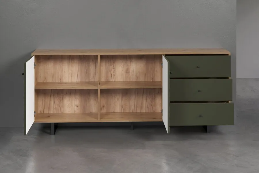 Komoda 2-drzwiowa z szufladami SENTRA - dąb artisan/ciemnozielony