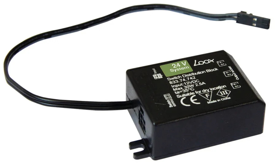 Dystrybutor 3-kanałowy z funkcją przełączania 24V/3,5A/czarny/ Hafele Loox 24V długość kabla: 20 cm