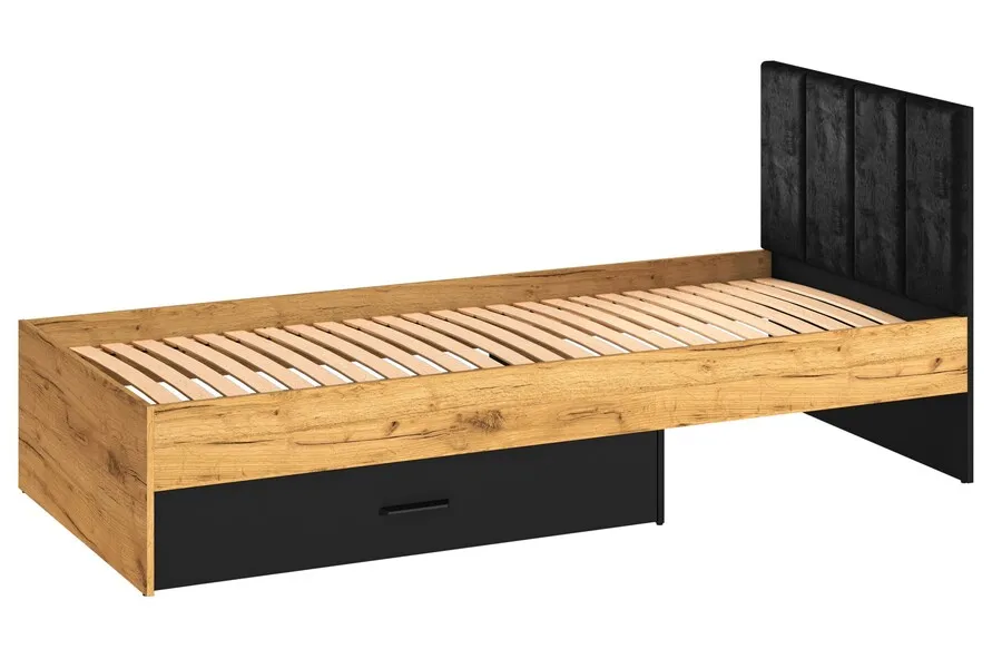 Łóżko z szufladą i stelażem COLT 10 90x200 - dąb craft/czarny