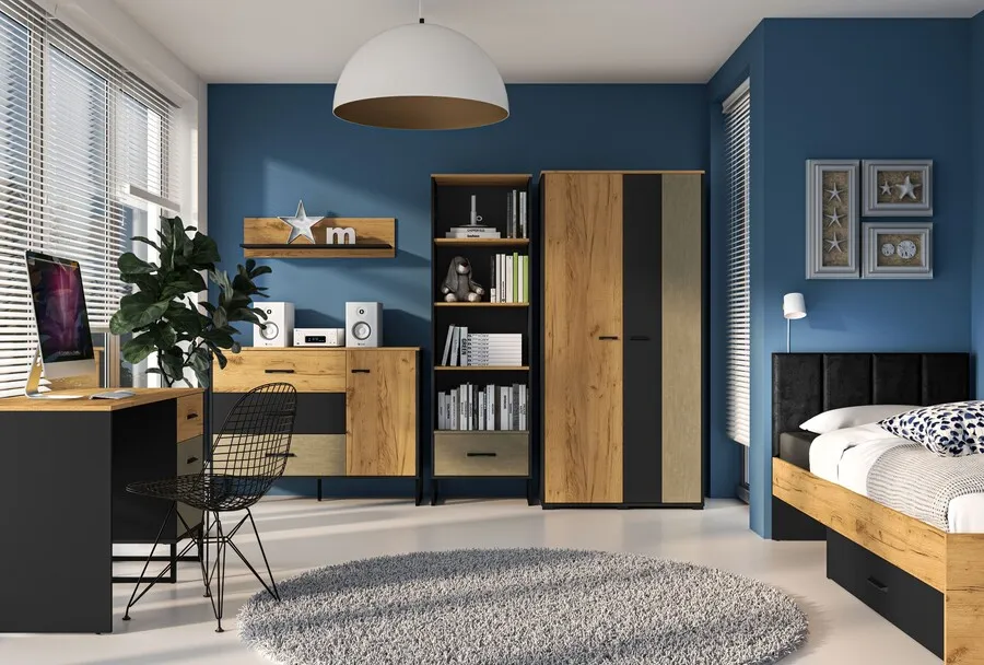 Łóżko z szufladą i stelażem COLT 10 90x200 - dąb craft/czarny