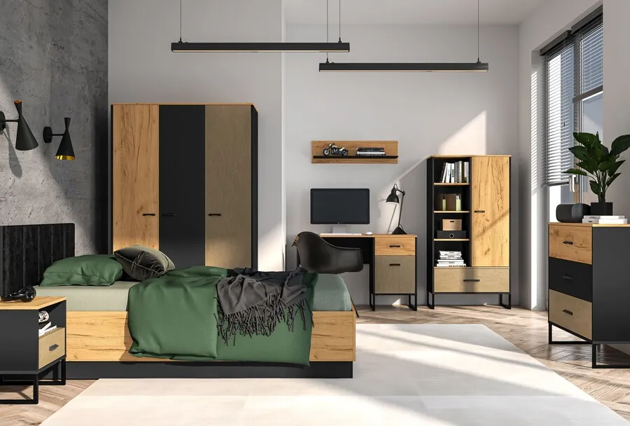 Łóżko z szufladą i stelażem COLT 10 90x200 - dąb craft/czarny