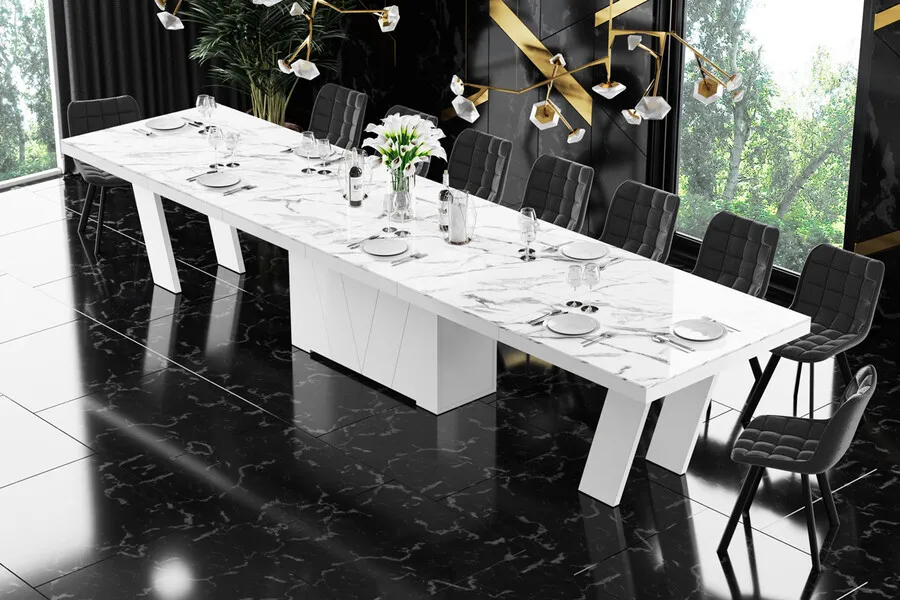 Stół rozkładany GRANDE 160/412x100 - marble white połysk/biały połysk
