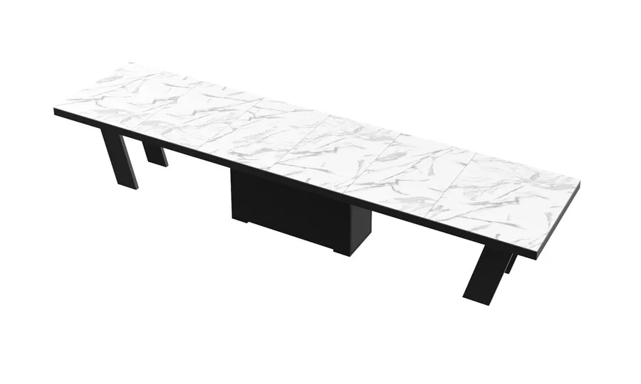 Stół rozkładany GRANDE 160/412x100 - marble white połysk/czarny połysk
