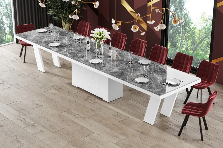 Stół rozkładany GRANDE 160/412x100 - venatino dark mat/biały połysk