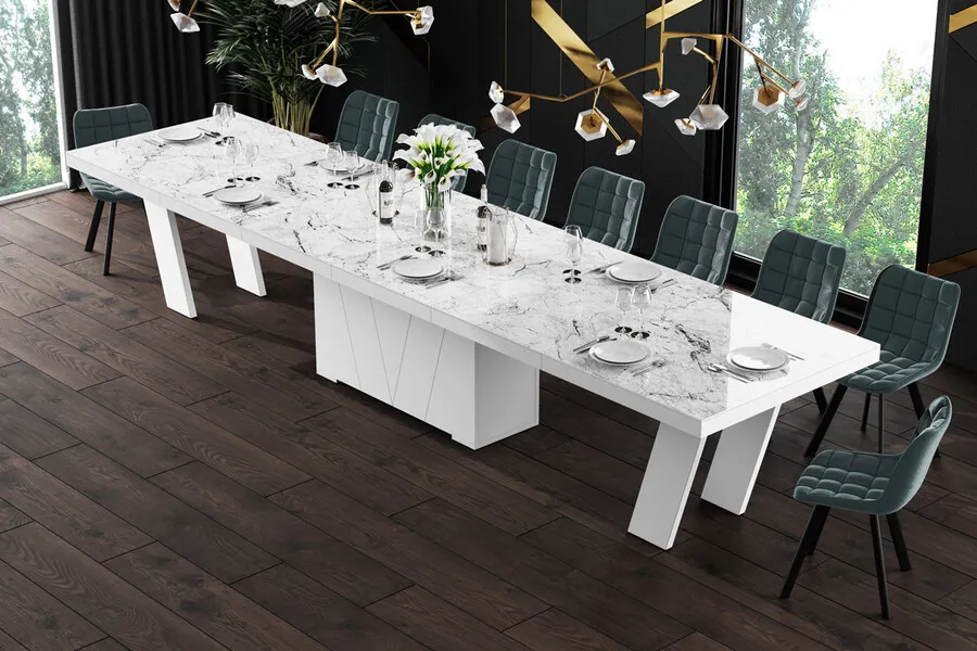 Stół rozkładany GRANDE 160/412x100 - venatino white połysk/biały połysk
