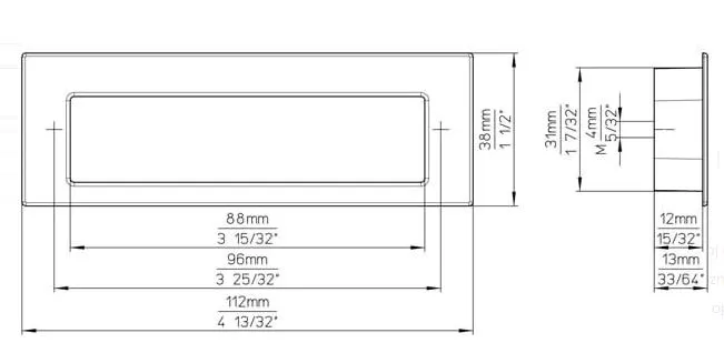 Uchwyt meblowy wpuszczany 2382 - czarny mat / rozstaw 96 mm