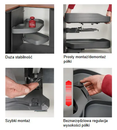 Półka narożna HAFELE TRIGON / 450 / antracyt / lewa