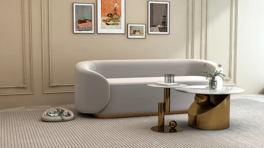 Welurowa sofa 3-osobowa NUA N19 - alabastrowa biel