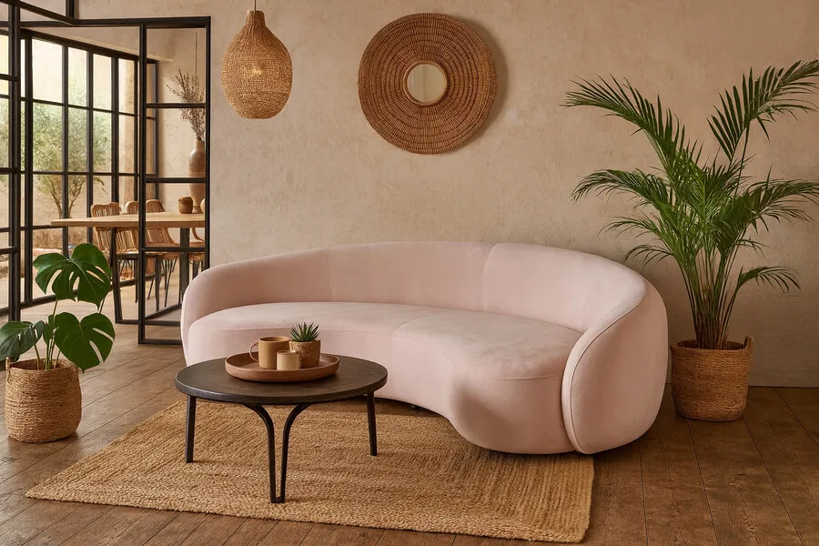 Sofa NUA N77 welur - różowy