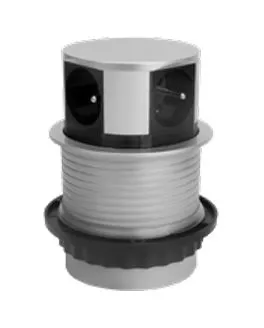 ELEKTRIMA RING Przedłużacz biurkowy wpuszczany okrągły 100mm, 4x gniazdo uziemienie metal/tworzywo srebrny
