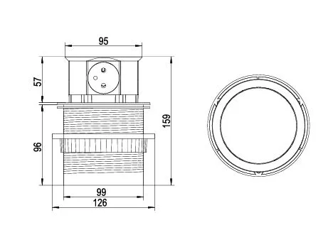 ELEKTRIMA RING Przedłużacz biurkowy wpuszczany okrągły 100mm, 4x gniazdo uziemienie metal/tworzywo srebrny