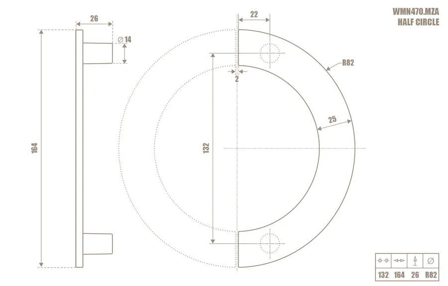 Uchwyt meblowy półokrągły WMN 470 - złoty połysk / rozstaw 132 mm