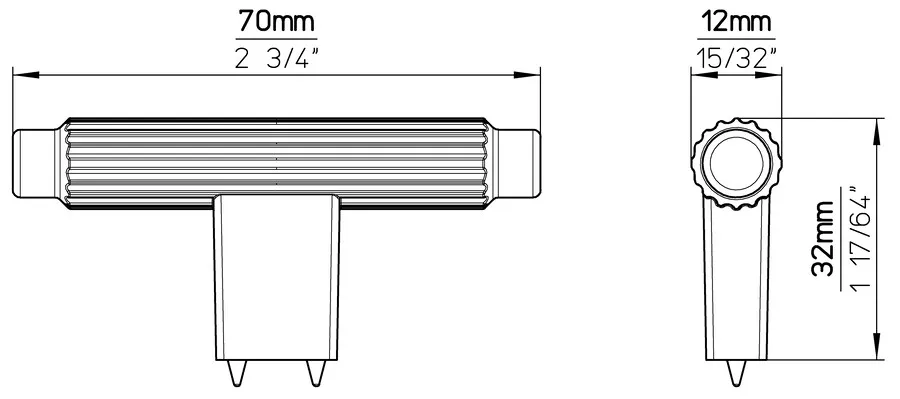 Gałka w kształcie litery T 2594 - chrom połysk / 70 mm