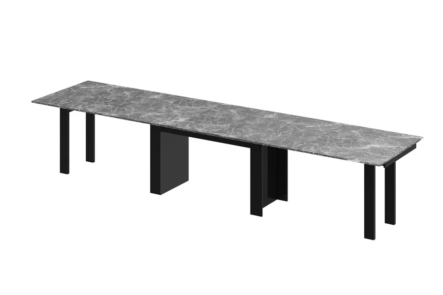 Stół rozkładany MAGRO 170/410x100 - venatino dark mat/czarny połysk