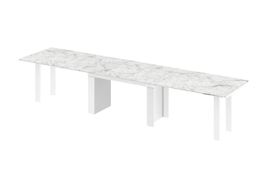 Stół rozkładany MAGRO 170/410x100 - venatino white połysk/biały połysk
