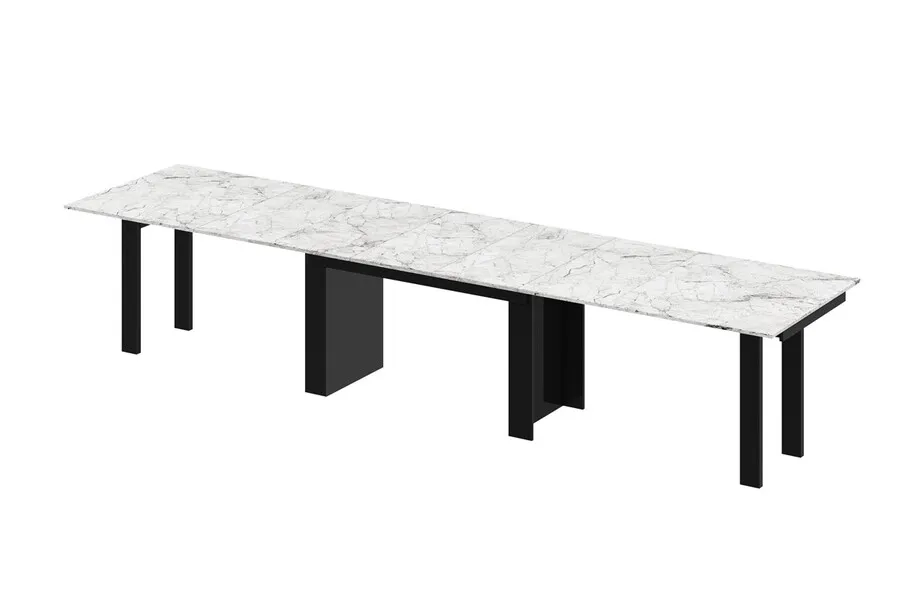 Stół rozkładany MAGRO 170/410x100 - venatino white połysk/czarny połysk