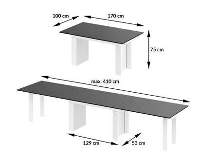 Stół rozkładany MAGRO 170/410x100 - wysoki połysk/szaro-biały