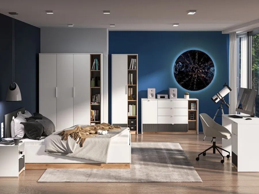 Komoda szeroka TORINO 06 - biały/dąb castello/grafit
