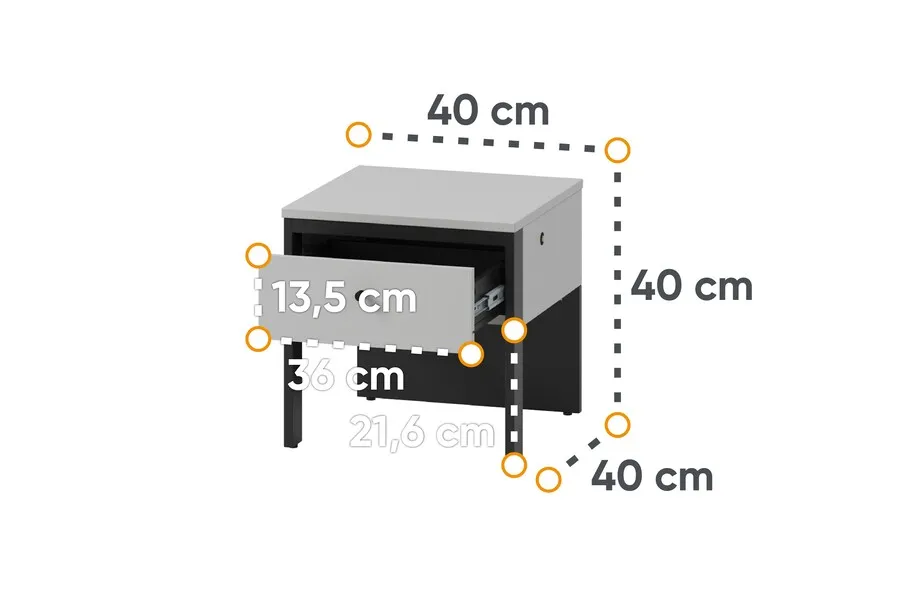 Szafka nocna z szufladą GRIS GS-05 - szary/czarny