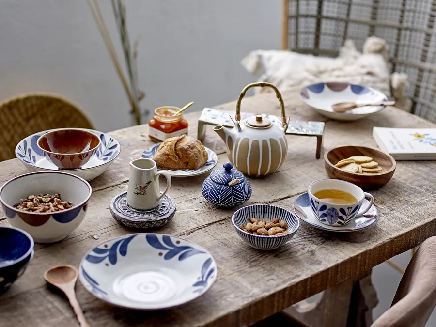 Naczynie do przekąsek z porcelany 175 ml - wzór niebiesko-brązowy