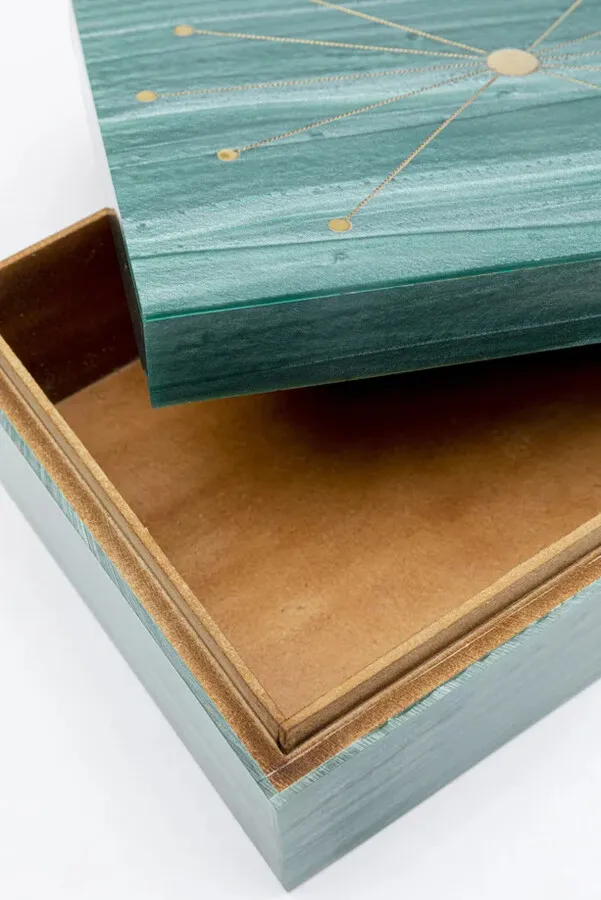 Pudełko na biżuterię MDF zielono-złote 21x16 cm