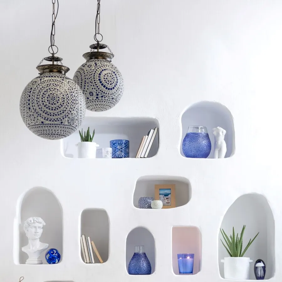 Lampa wisząca EKI MOSAI B 35 cm - biało-niebieski