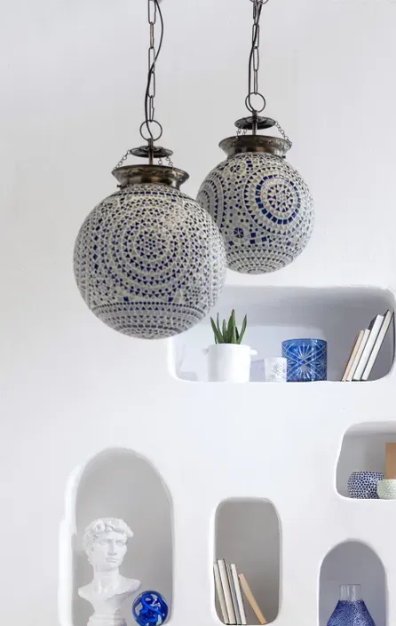 Lampa wisząca EKI MOSAI B 35 cm - biało-niebieski