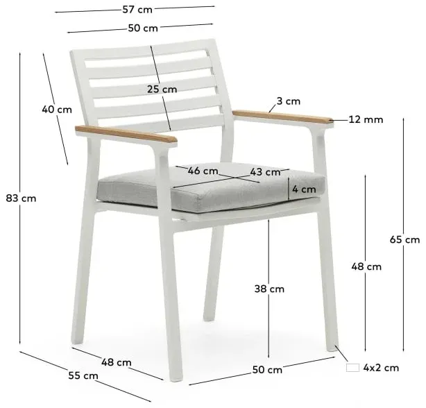 Krzesło ogrodowe aluminiowe białe - siedzisko poliester szare 57x83 cm