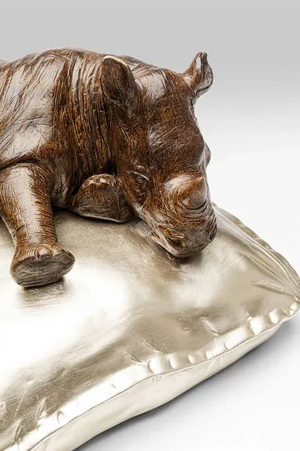Figurka dekoracyjna SLEEPING RHINO - brązowy/złoty