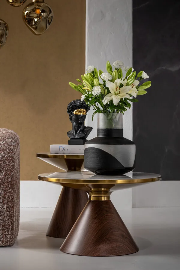 Stolik okrągły CONO CERAMIC 70 - biały/brązowy