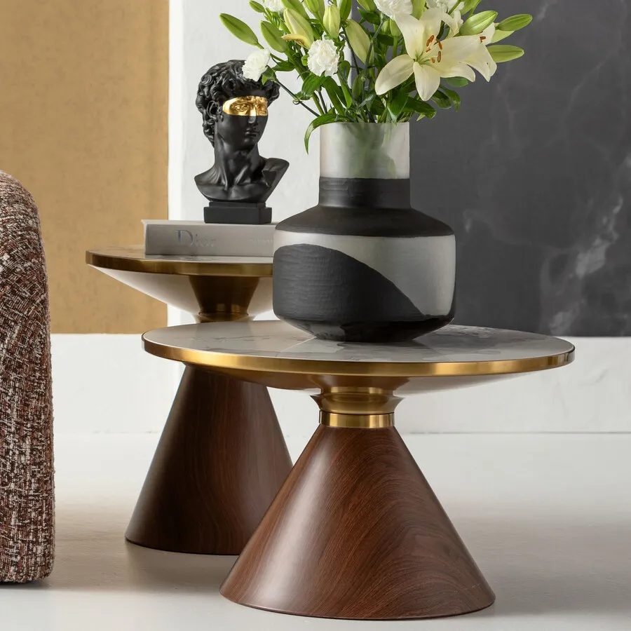 Stolik okrągły CONO CERAMIC 70 - biały/brązowy