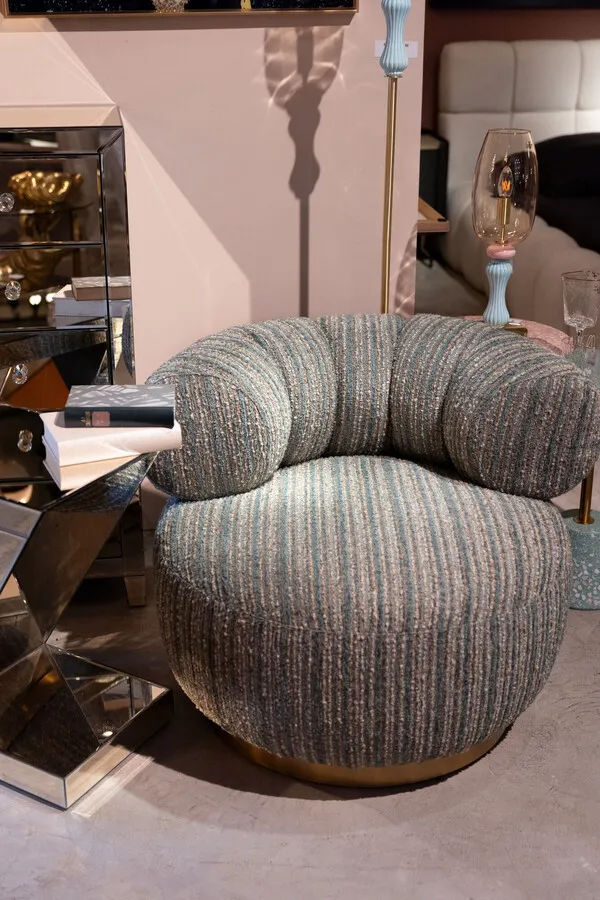 Fotel obrotowy COUTURE STRIPES boucle - niebieski