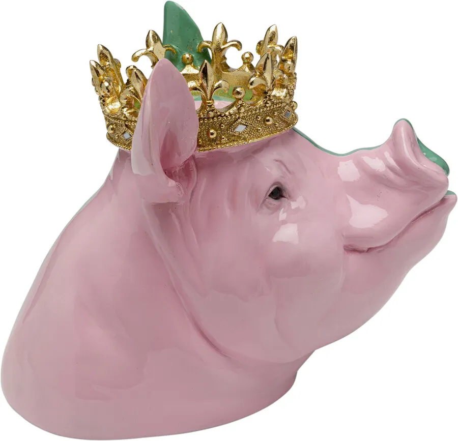 Figurka dekoracyjna CROWNED PIG - różowy/zielony