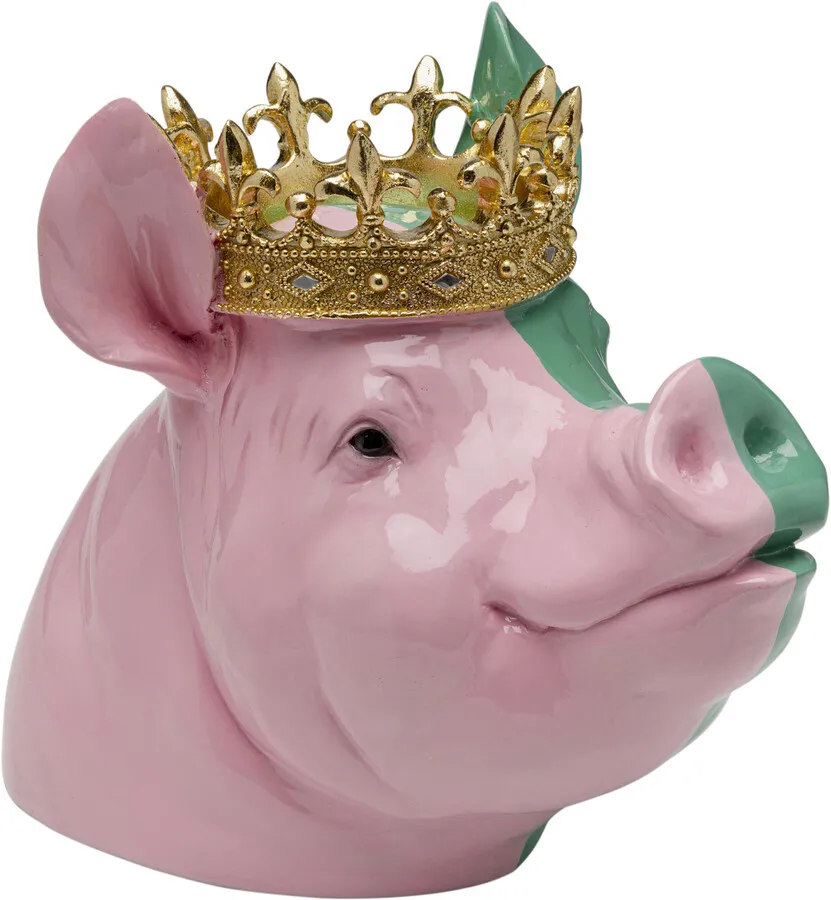 Figurka dekoracyjna CROWNED PIG - różowy/zielony